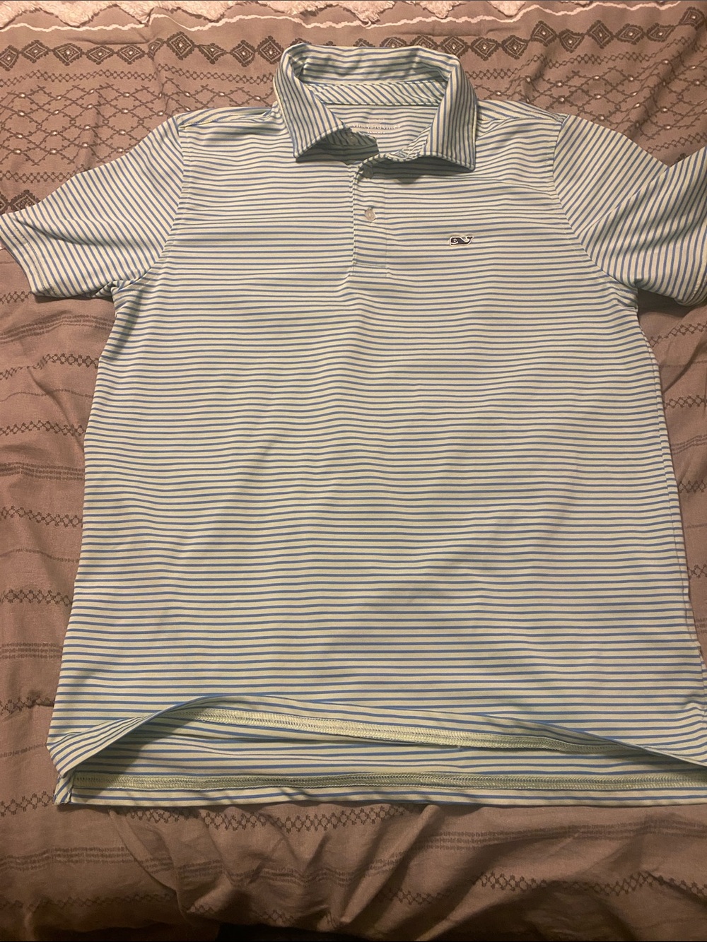 Vineyard Vines Boy’s Light Blue & Green Striped Polo